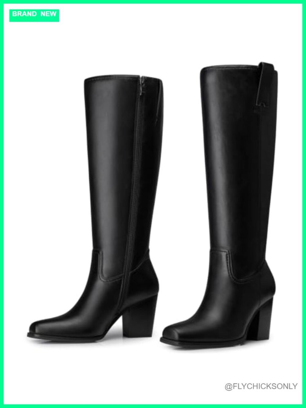 Women Knee High Boots Square Toe Chunky Block Heel PU Leather Suede Zip Tall